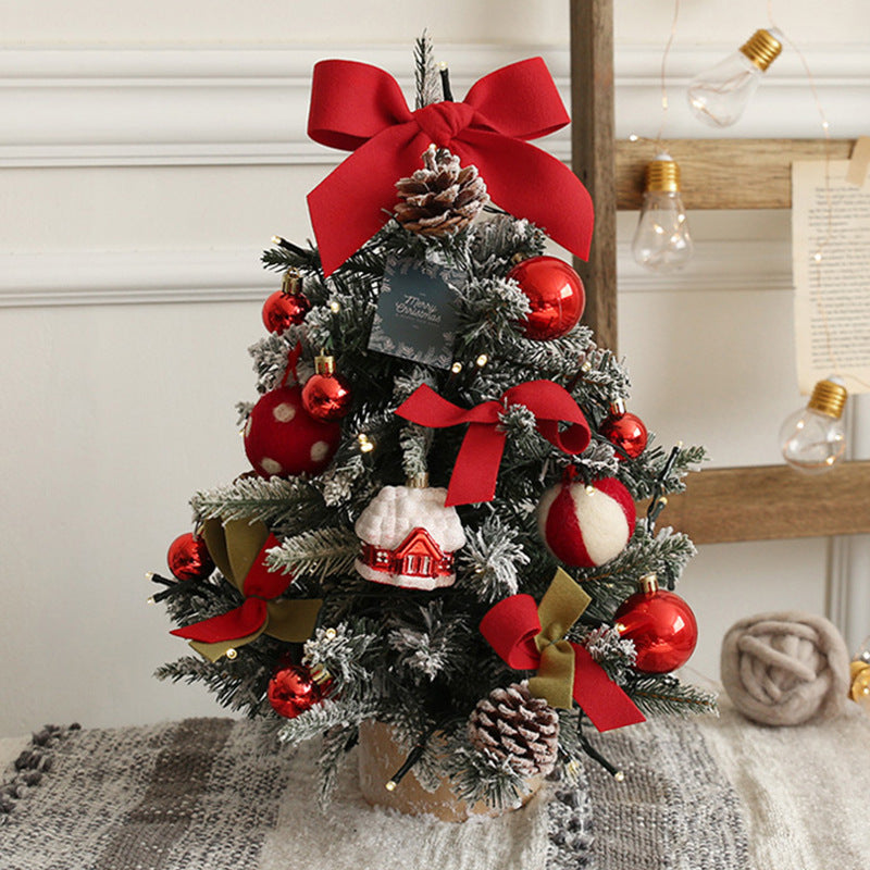 Red and White Baubles frosted tabletop Christmas tree with red bow and red baubles, 45cm