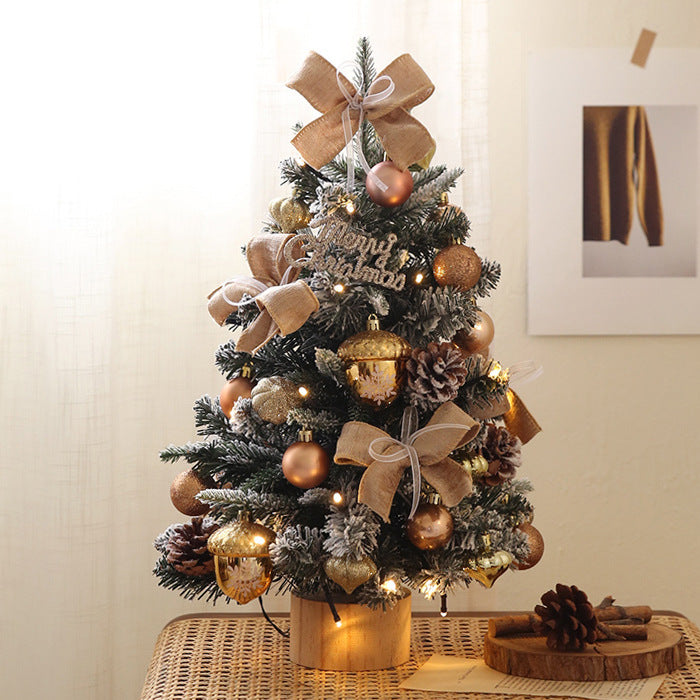 Golden Acorn frosted tabletop Christmas tree with gold bows and acorns, 45cm