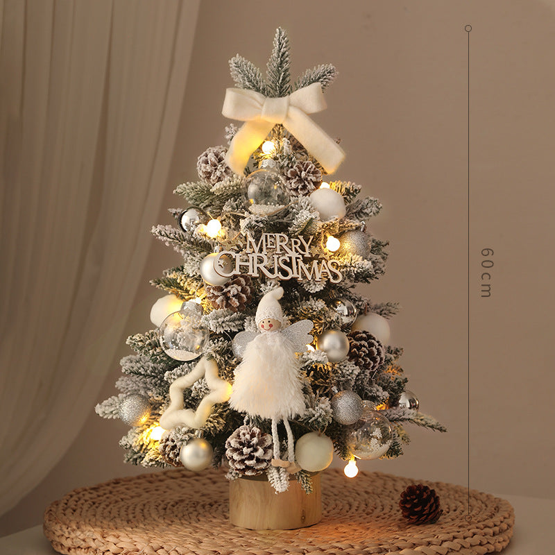 Winter White frosted tabletop Christmas tree with warm lights, 60cm